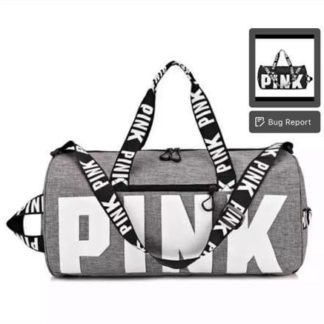 pink duffle bag grey